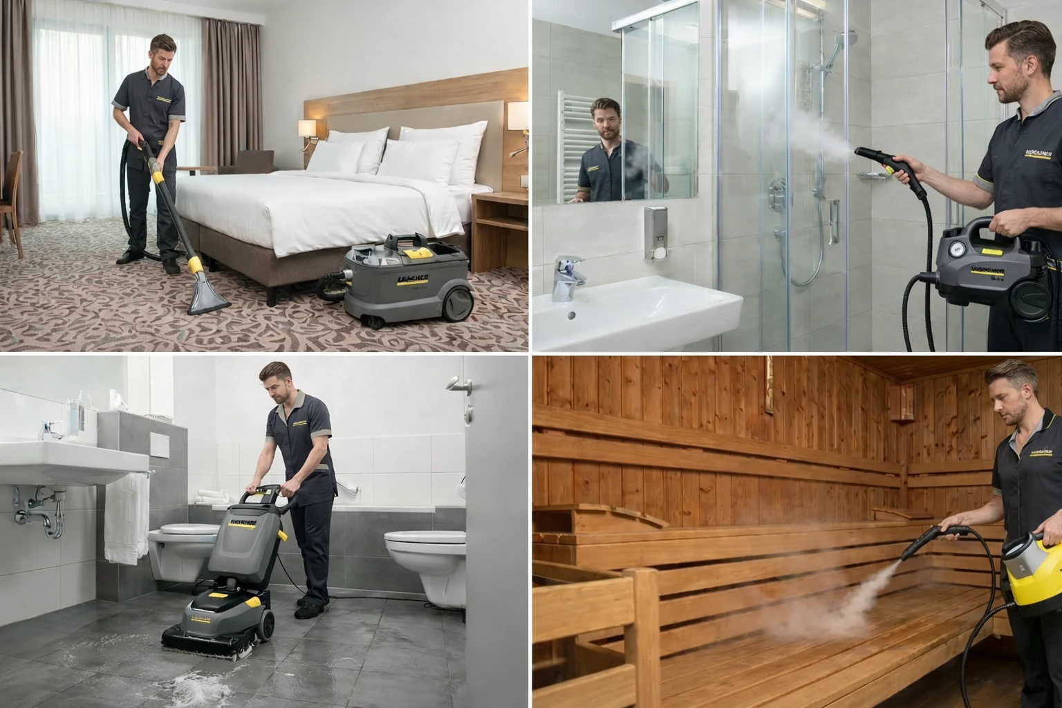 Hotel carpet, bathroom, floor and sauna cleaning